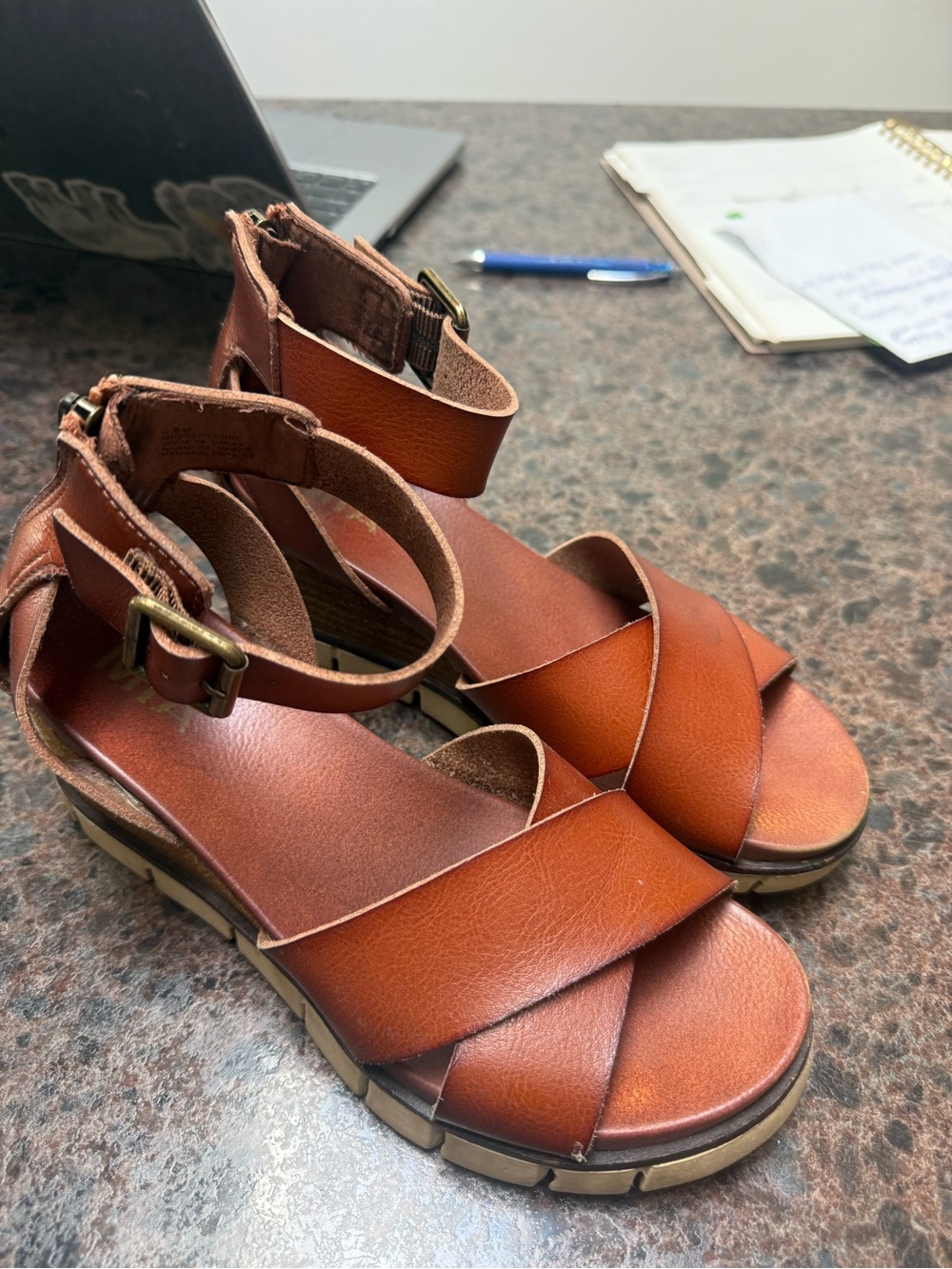 MIA Cognac Brown Cross-Strap Ankle Buckle Sandals